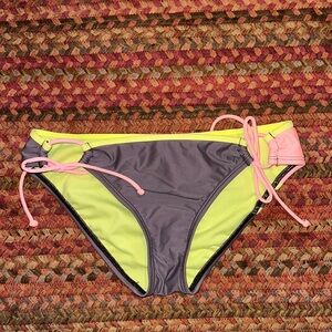 ADIDAS GREY PINK & GREEN COLOR BLOCK ADJUSTABLE TIE FRONT BIKINI BOTTOMS